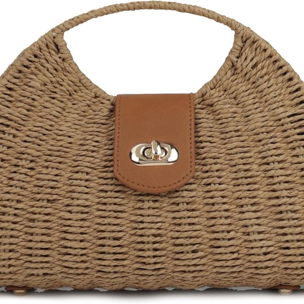 Women Straw Beach Bag Handmade Woven Crossbody Shoulder Purse for Summer - Picture 1 of 7